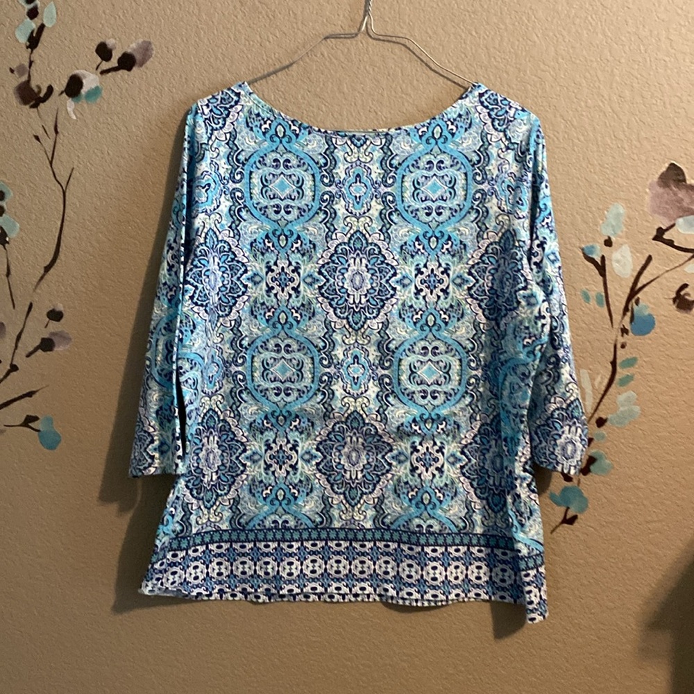 Talbots the Talbots tee BATEAU NECK TEE - IKAT MEDALLION 2X - Picture 3 of 6
